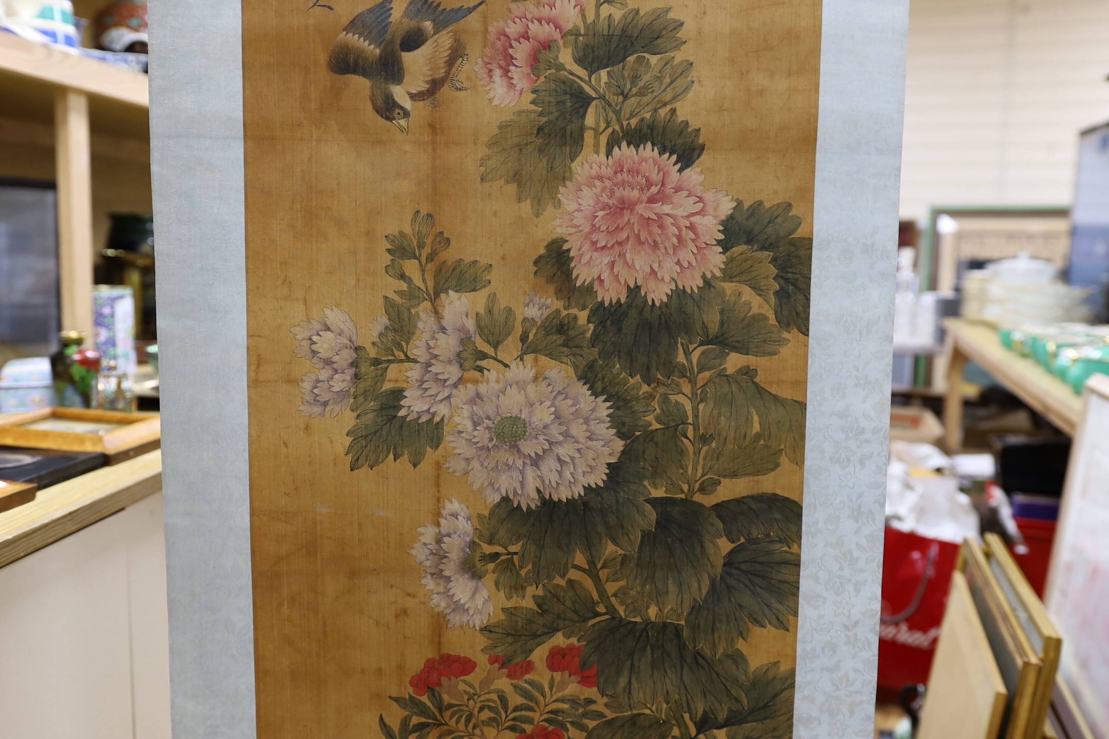 A Chinese scroll painting, image 116 x 39cm